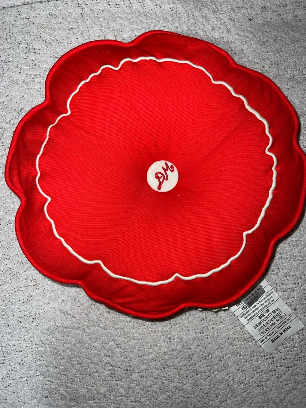 Damson Madder Cotton Embroidered Button Round Shaped Pillow